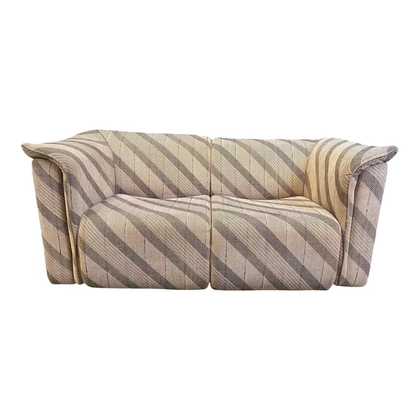 Two-seater sofa, beige fabric with brown and grey pattern, by K. Wittmann, Belgium, 1970s.