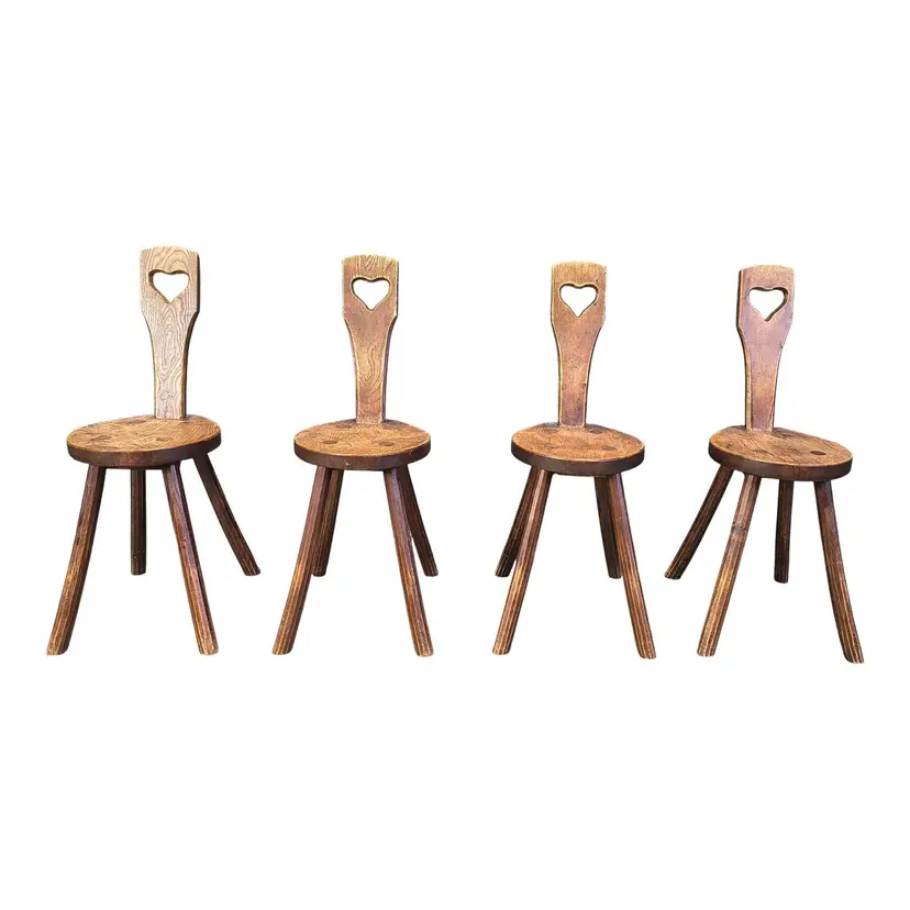 Set of four chairs, Heart, brown oak, France, 1960s