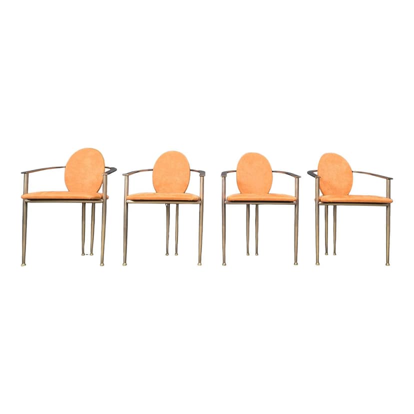 Set of four dining chairs, Belgochrom, orange suede, brushed metal, Belgium, 1980s.