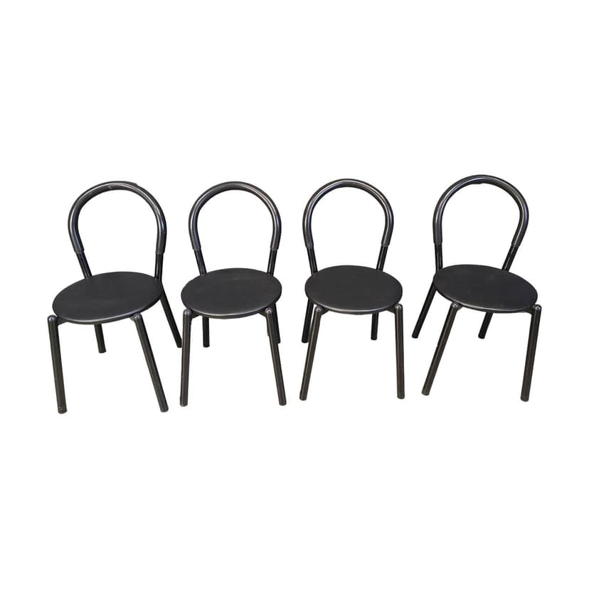 Set of four postmodern chairs, black metal, black fabric, Italy, 1980s.