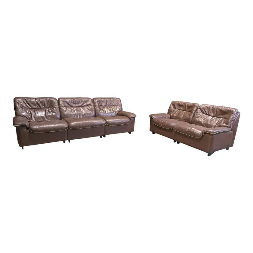 Sofa Set DS66, brown leather, De Sede, Switzerland, 1970s