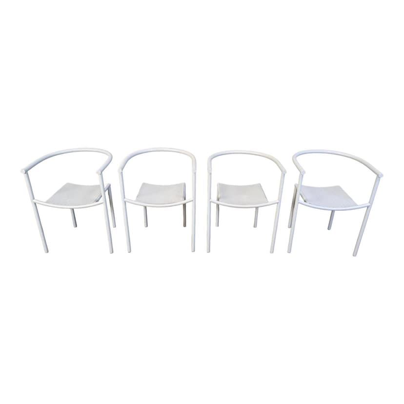 Set of four chairs Von Vogelsang, grey metal, by P. Starck, Driade, Belgium, 1980s.