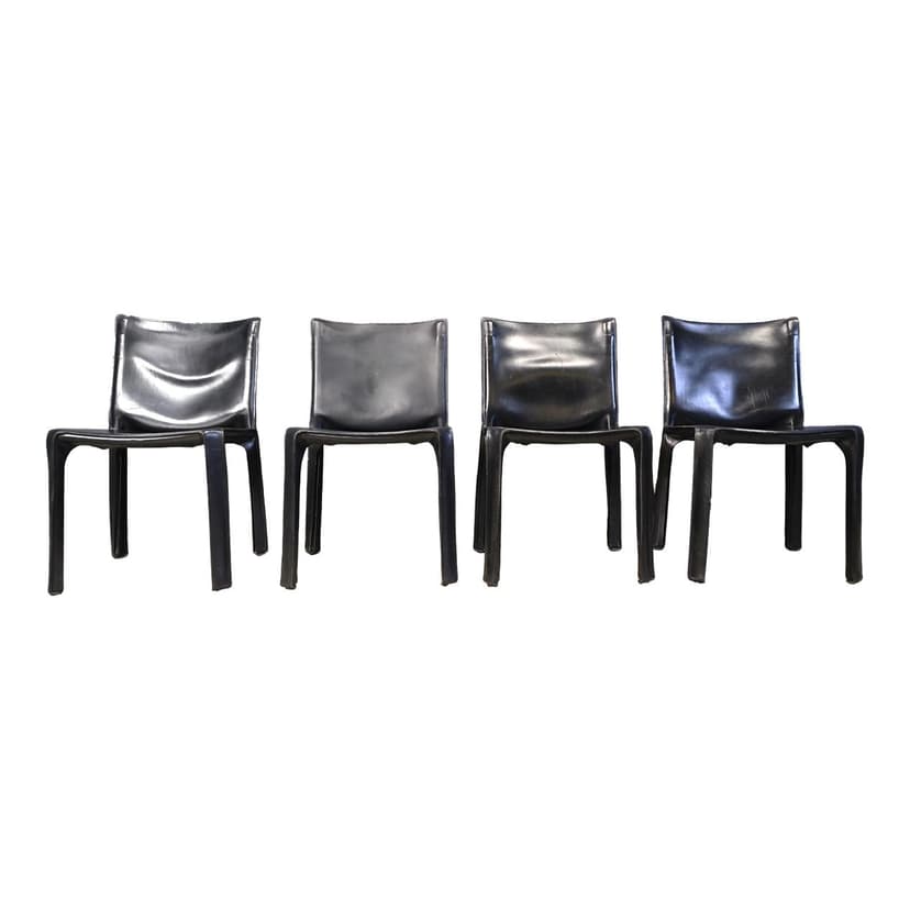 Set of four Cab dining chairs, black leather, by M. Bellini, Cassina, Italy, 1970s.