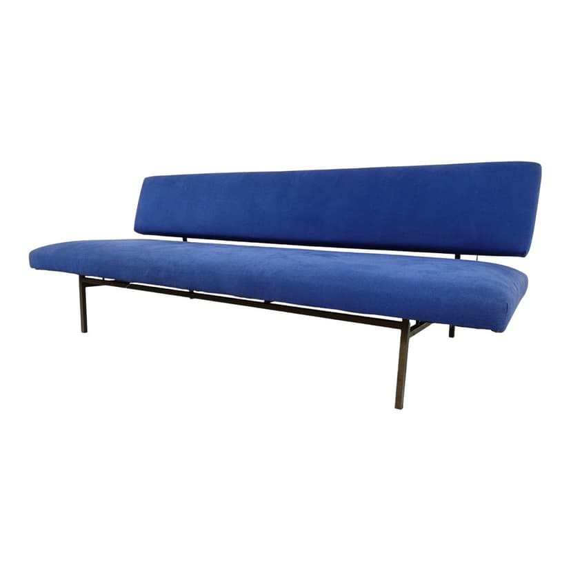 Modernist daybed, blue fabric, black metal, by R. Parry, Netherlands, 1960s.