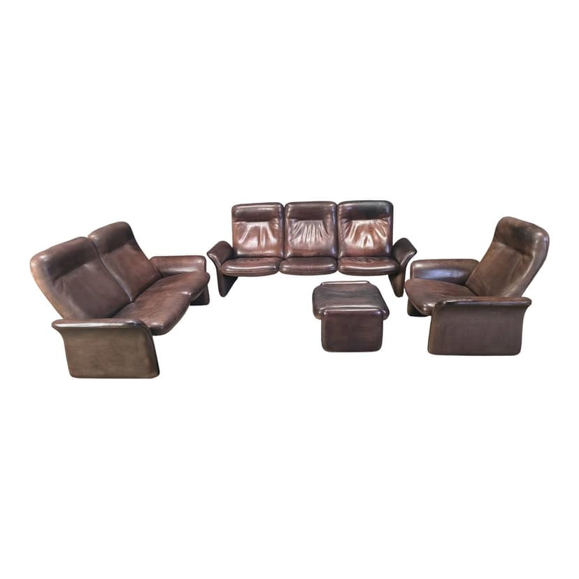 Four-piece sofa set DS 50, brown leather, de Sede, Switzerland, 1970s.
