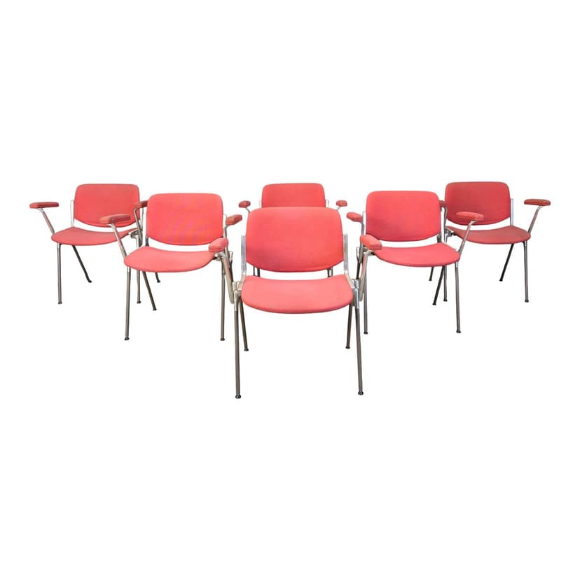 Set of six chairs DSC 106, red fabric, metal, by G. Piretti, Castelli, Belgium, 1970s.