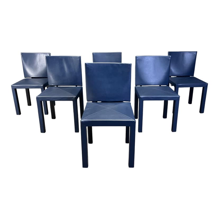Set of six Arcadia dining chairs, navy leather, by P. Piva, B&B Italia, Italy, 1980s.