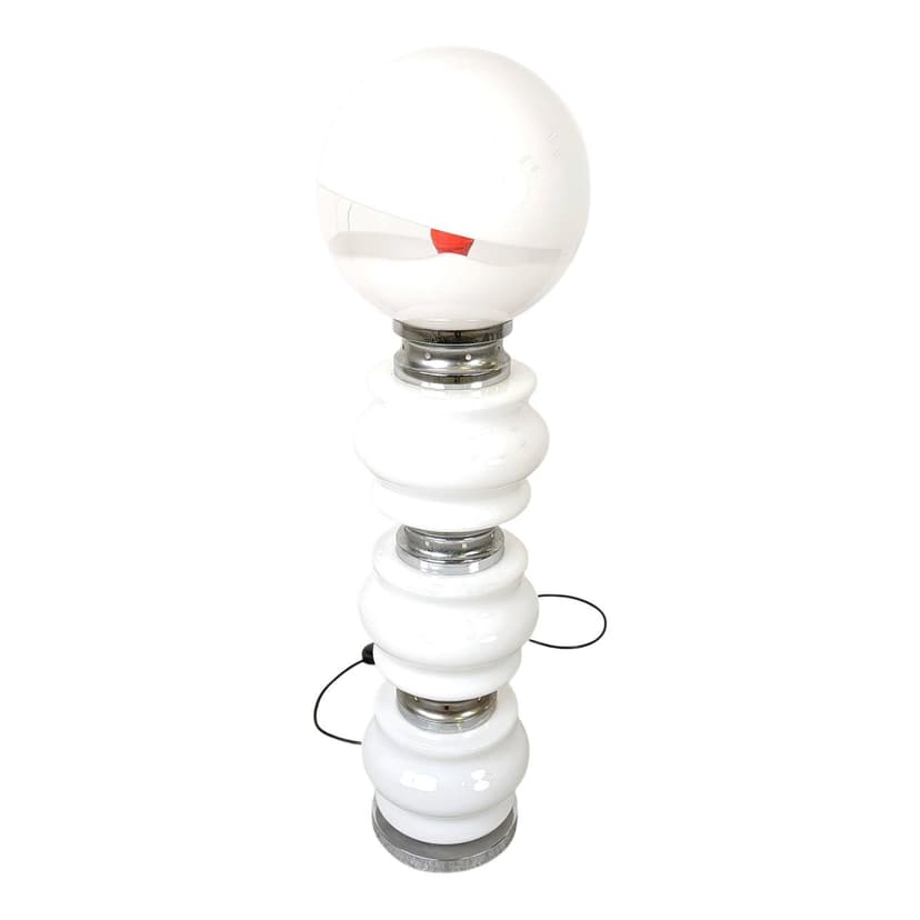 Floor lamp, white Murano glass, chrome, marble, Mazzega, Italy, 1960s.