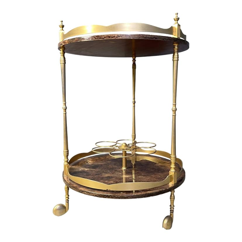 Bar cart, brown lacquered goatskin, gold brass, by A. Tura, Italy, 1960s.