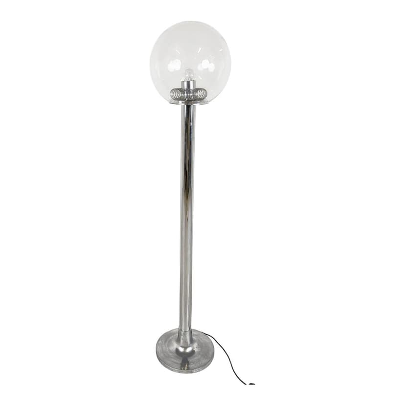 Floor Lamp Space Age, silver chrome, transparent glass, Belgium, 1970s.
