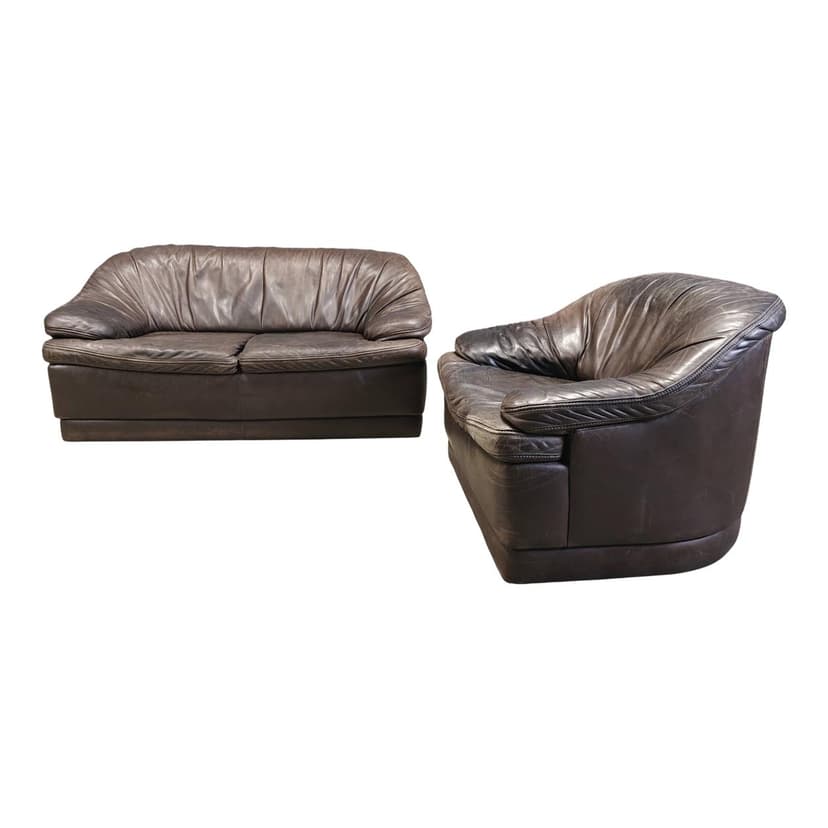 Sofa set, brown leather, Germany, 1970s.