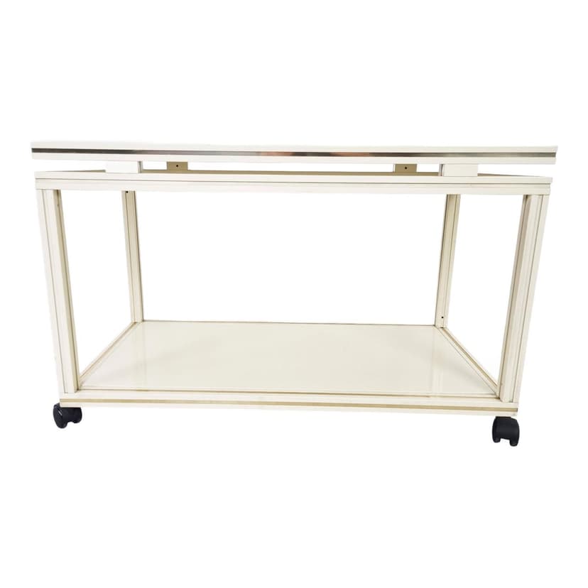 Bar cart, beige, metal, brass, by P. Vandel, Belgium, 1980s.