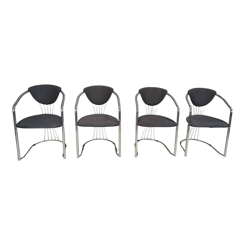 Set of four dining chairs Space Age, chrome, black fabric, Effezeta, Italy, 1970s.
