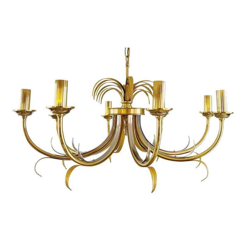 Chandelier Pineapple, gold brass, silver chrome, Belgium, 1970s.
