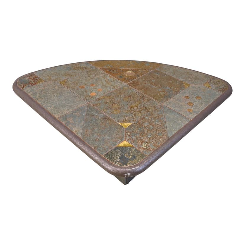 Coffee Table Kingma Style, brown grey orange, stone brass copper, Belgium, 1980s.