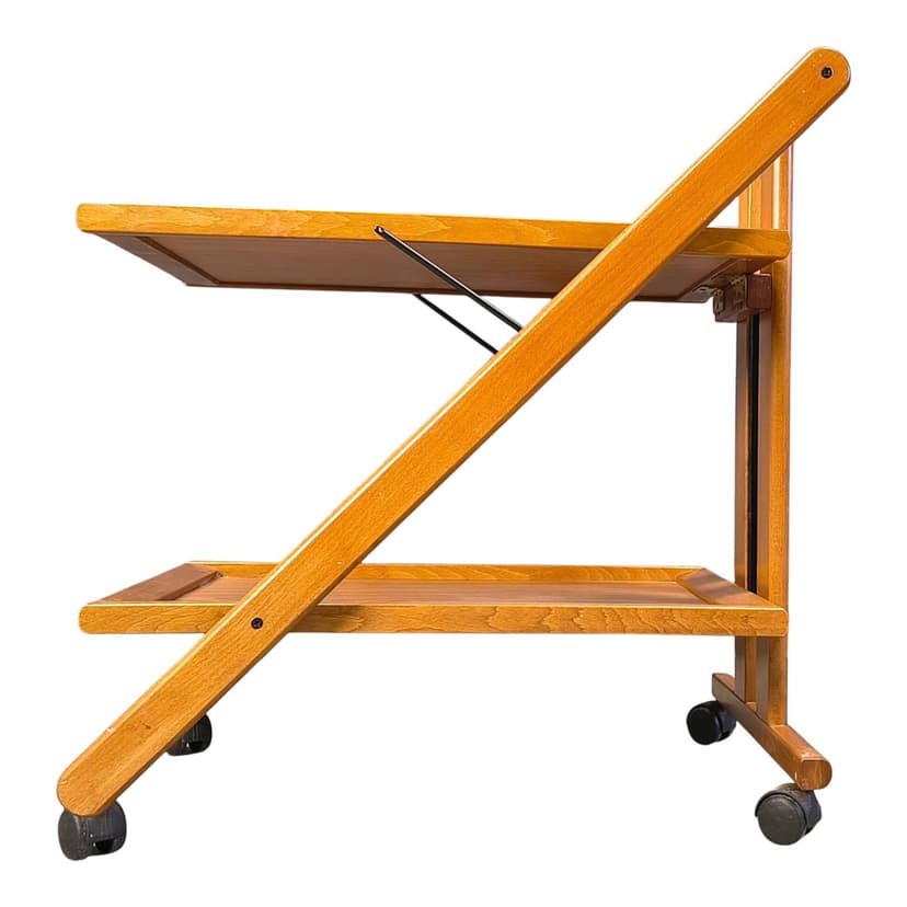Foldable Bar Cart, brown wood, black metal, Belgium, 1980s