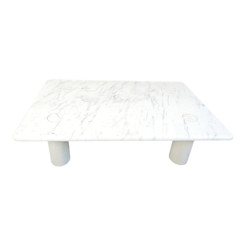 Coffee table, Carrara marble white grey, by A. Mangiarotti, Italy, 1970s.