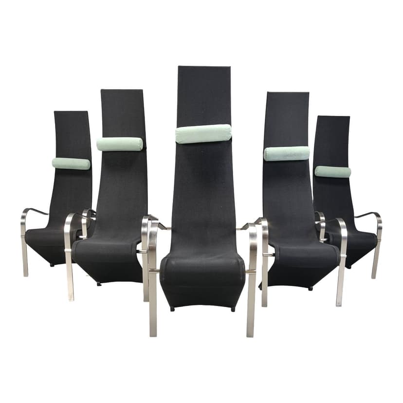 Set of six King chairs, Postmodern, black fabric, silver metal, Belgochrom, Belgium, 1970s.