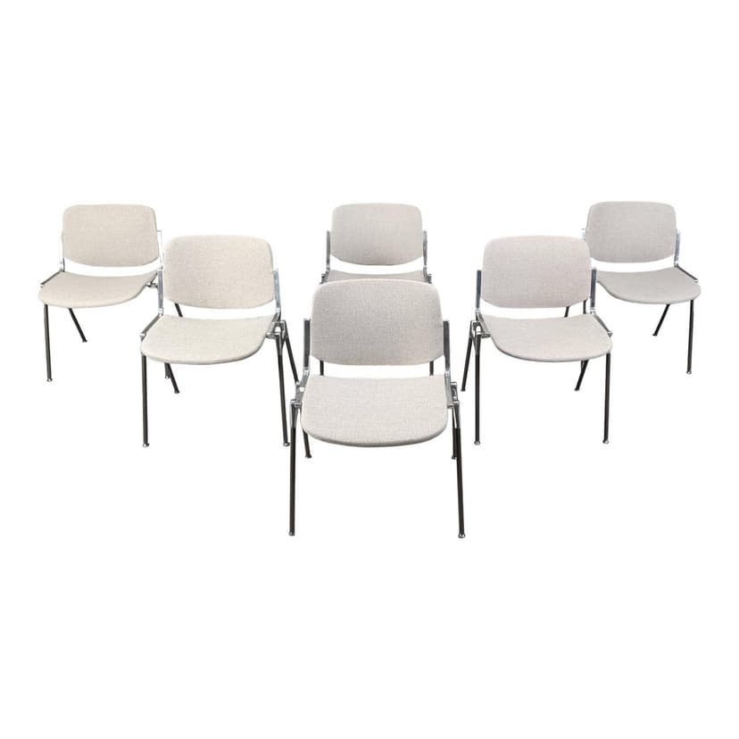 Set of six chairs Dsc 106, greige fabric, chrome black metal, by G. Piretti, Castelli, Italy, 1970s.