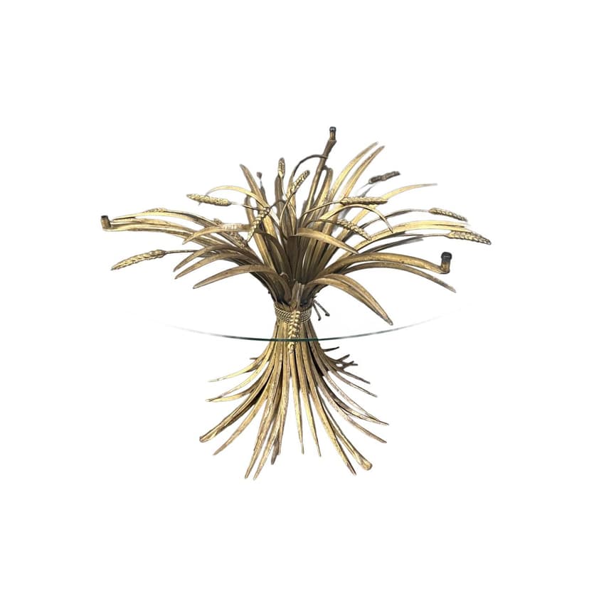Coffee Table Sheaf of Wheat, gold metal, glass, Italy, 1970s.