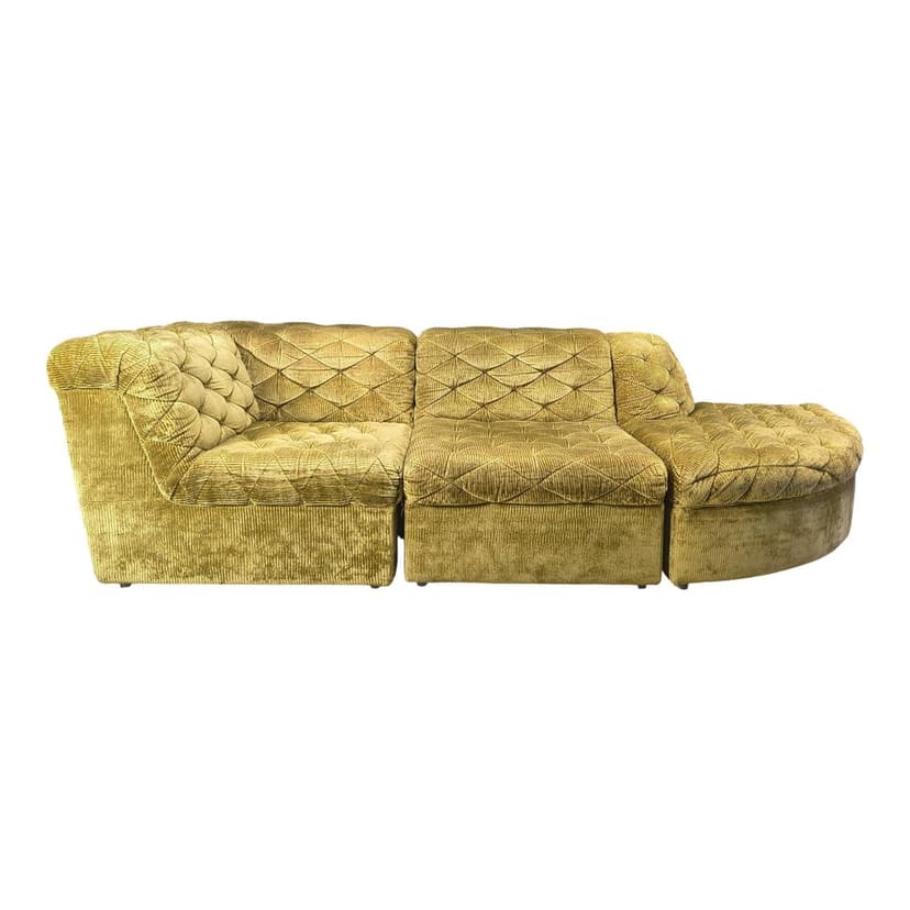Modular three-seater sofa, green velvet, Germany, 1970s.