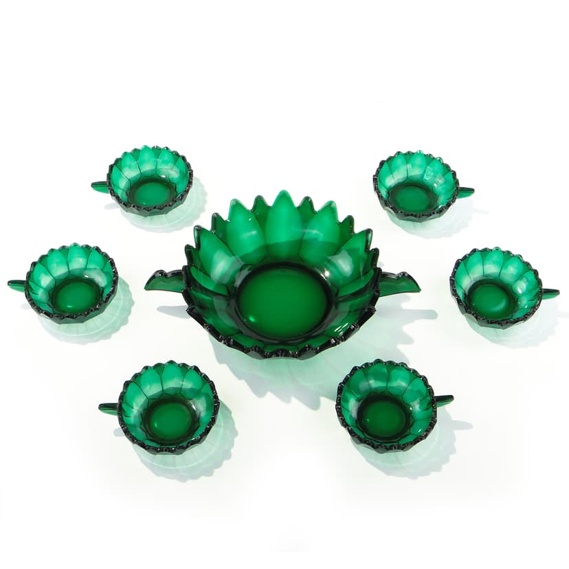 Dessert Set Art Deco, emerald green, glass, Hermanova Hut (Stölzle), Czechoslovakia, 1930s