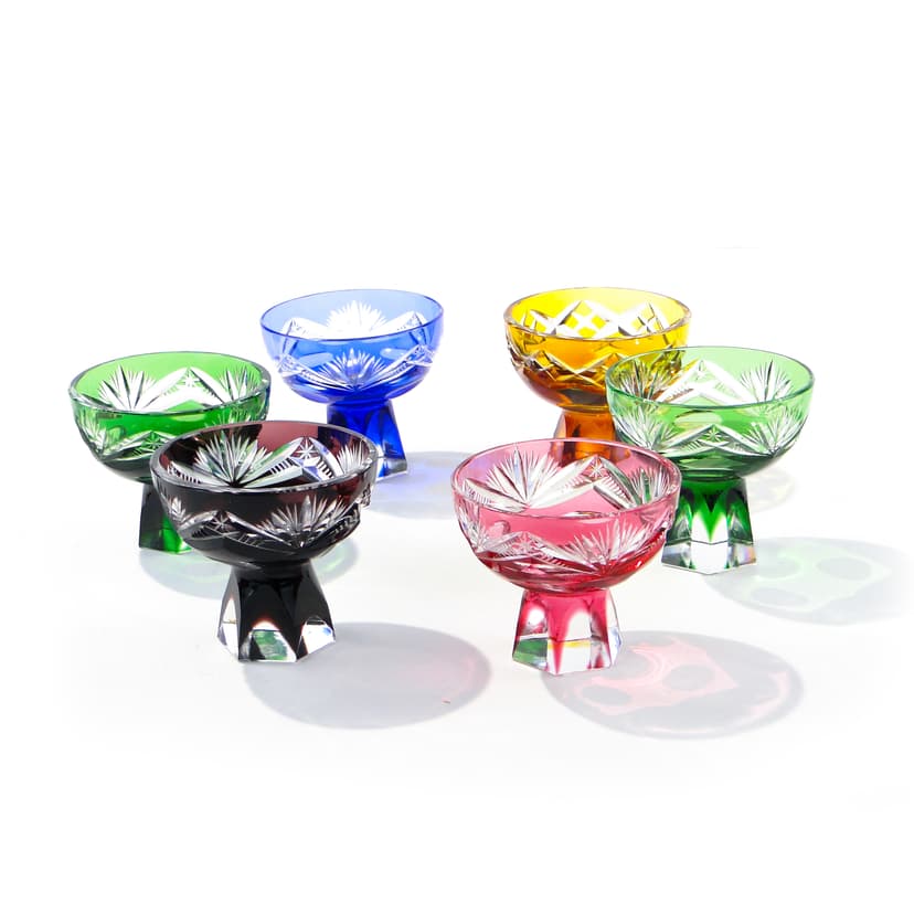 Set of liqueur glasses Józefina, multicolor, crystal, Josephinenhütte, Poland, 1920s