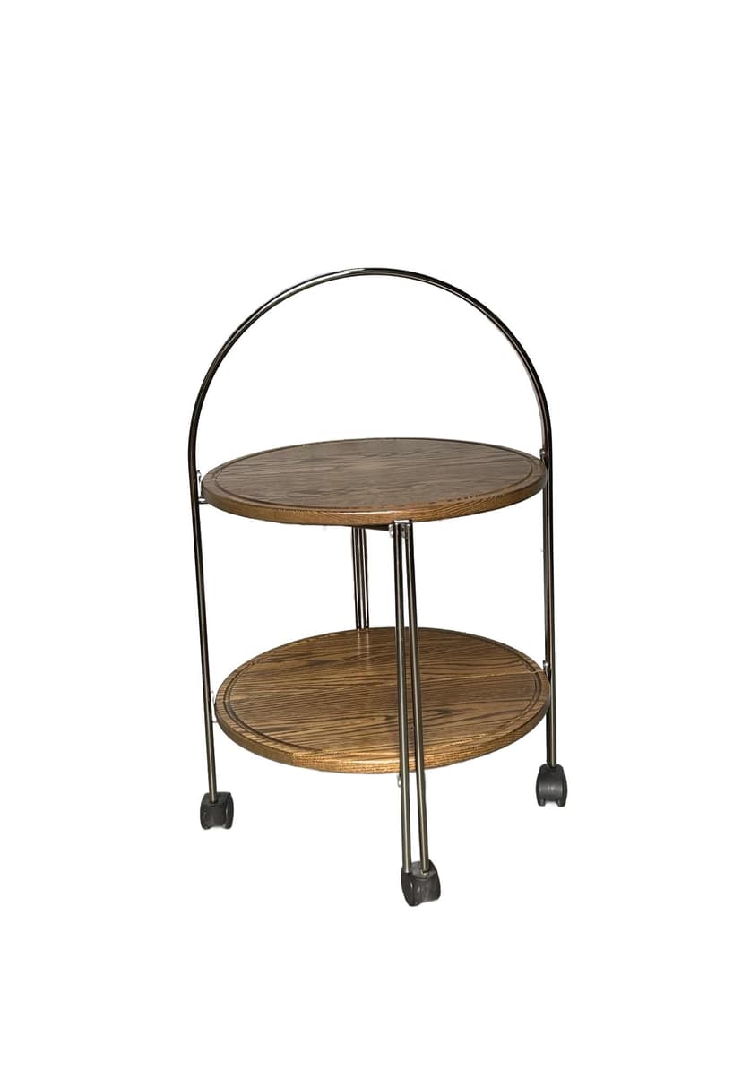 Bar cart, brown wood, golden brass, 1970s