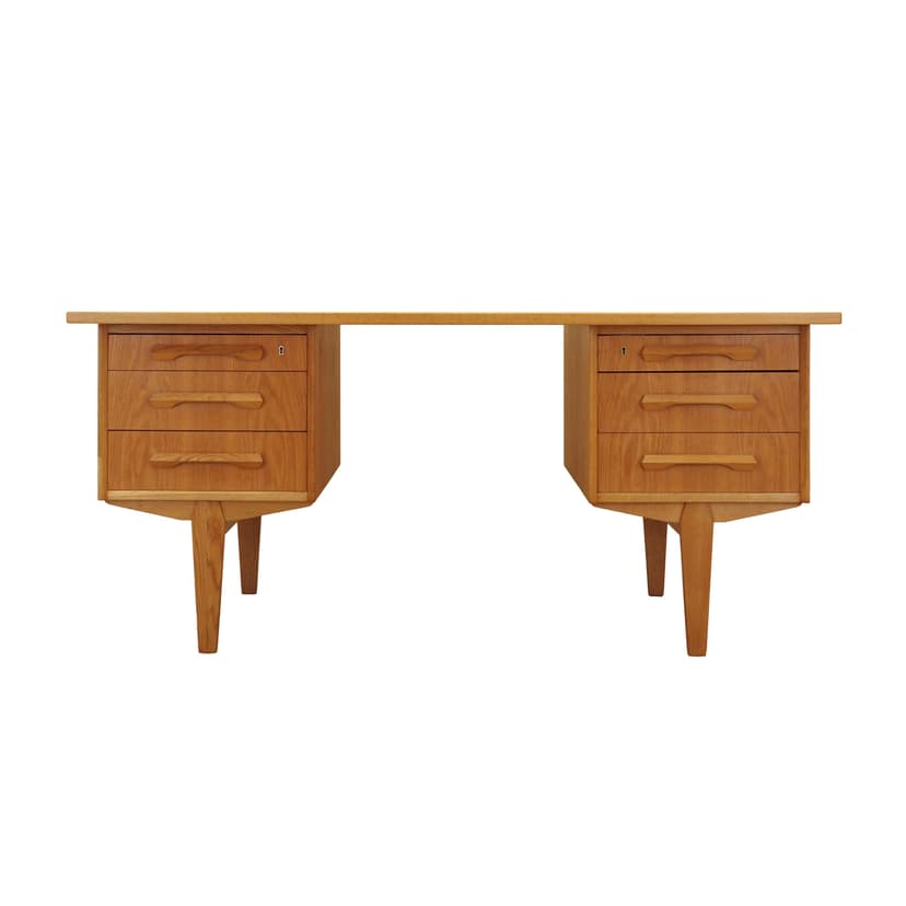 Desk, brown oak, by H. Kjærnulf, Denmark, 1960s.