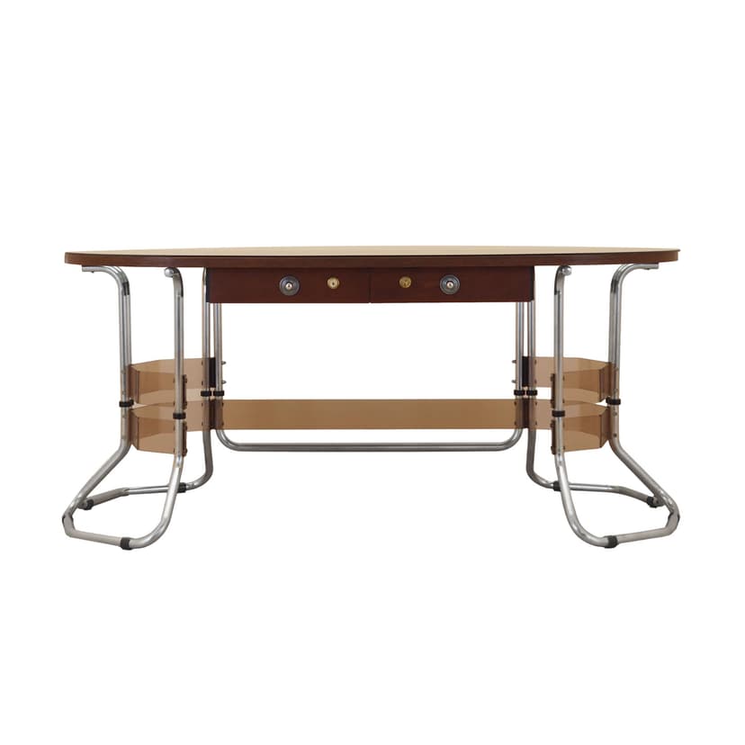 Desk, brown mahogany, chrome metal, glass, Italy, 1980s.
