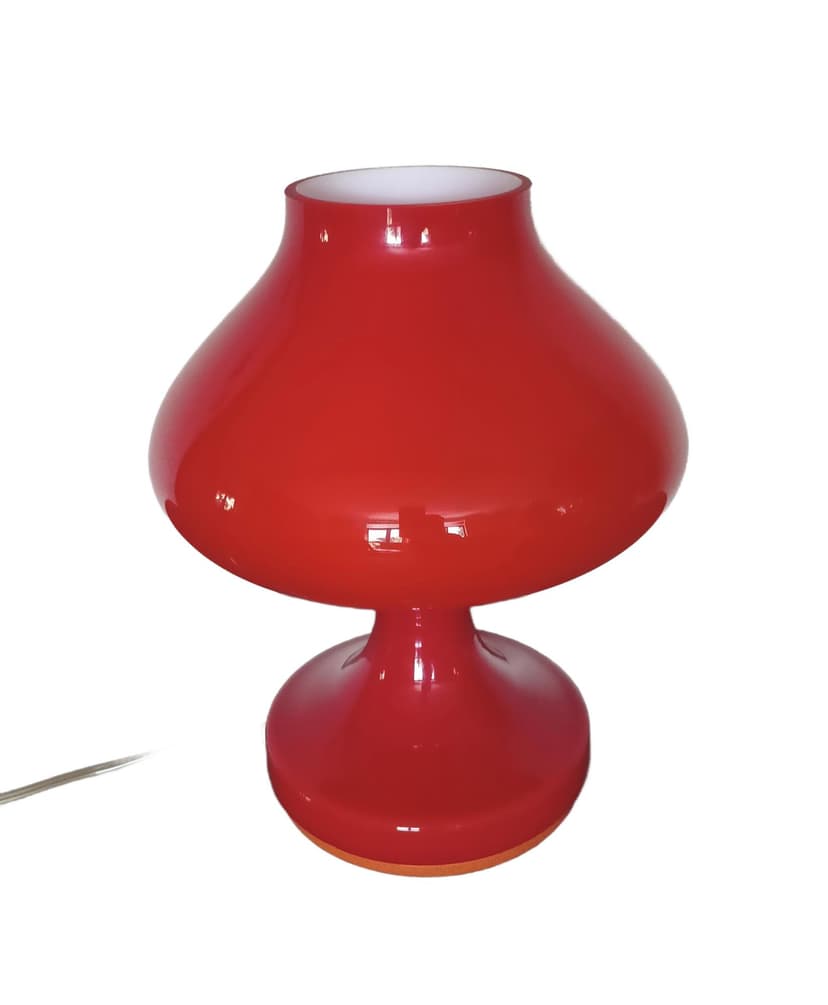 Lampa stołowa, czerwona, szkło, proj. S. Tabera, OPP Jihlava, Czechosłowacja, lata 70.