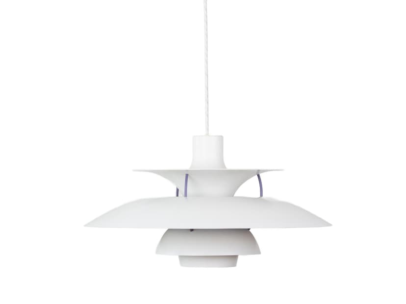 Pendant lamp PH 5, white, metal, by P. Henningsen, Louis Poulsen, Denmark, 1980s.