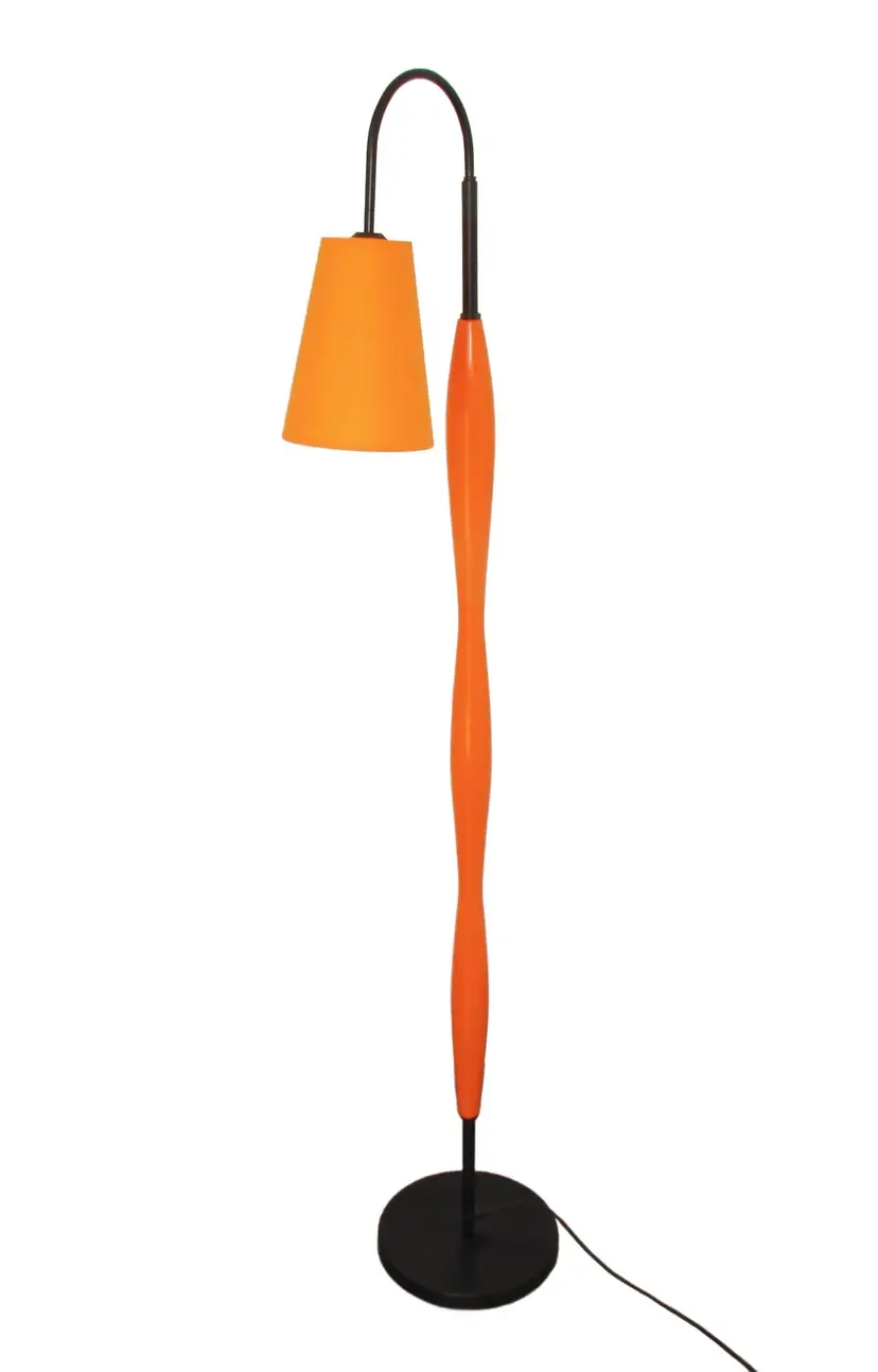Floor lamp Postmodern, orange lacquered wood, black metal, 1990s