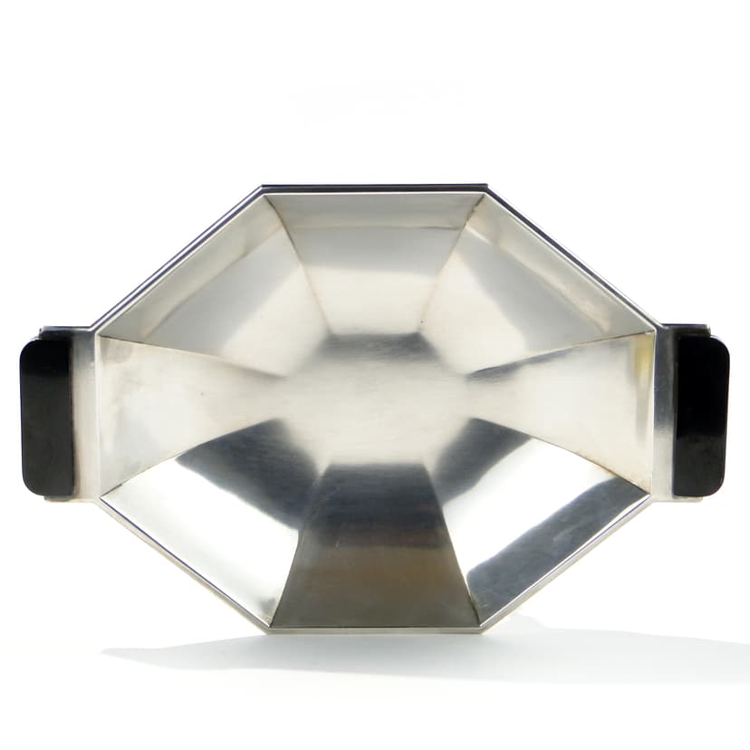 Centerpiece Art Deco, silver-plated brass silver, ebony handles black, Germany, 1920s