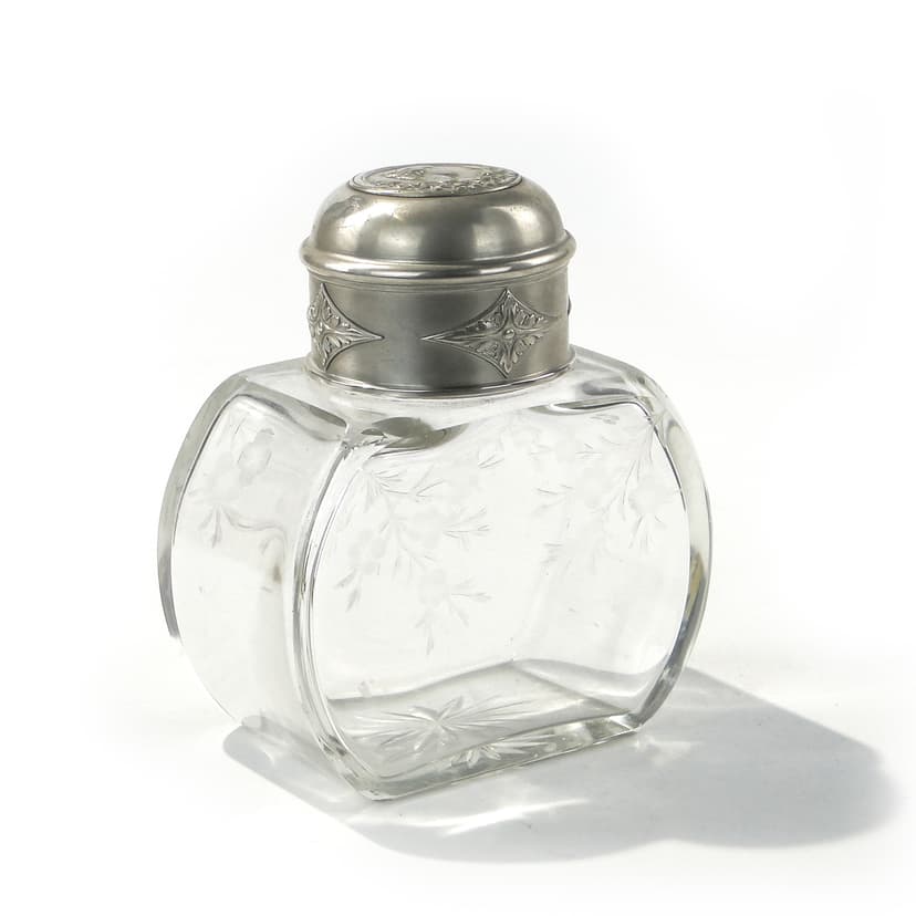 Tea Caddy, transparent crystal glass, silver, Norblin, Poland, early 20th c.