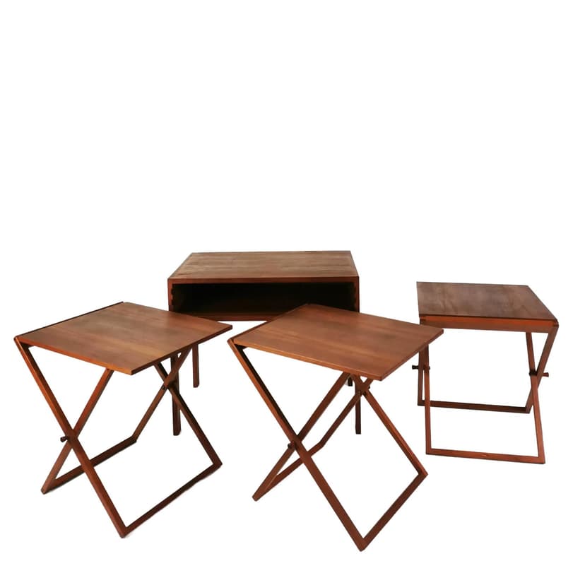 Set of four side tables, brown teak, by I. Wikkelso, CFC Silkeborg, Denmark, 1960s.
