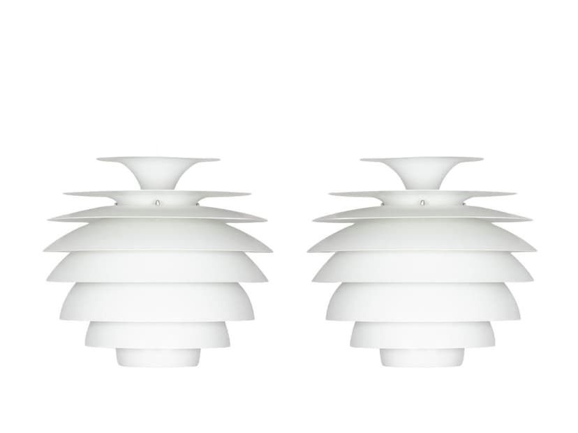 Pair of pendant lamps, silver aluminum, by B. Karlby, Lyfa, Denmark, 1960s.