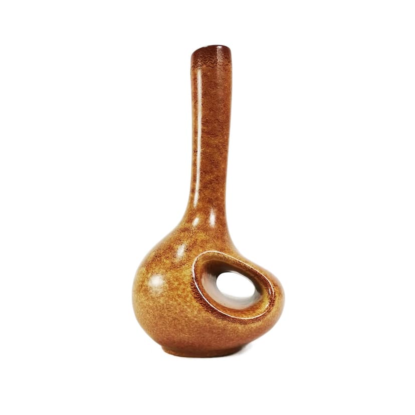 Modernist vase, brown orange, ceramic, by R. Rigon, Bertoncello, Italy, 1960s.