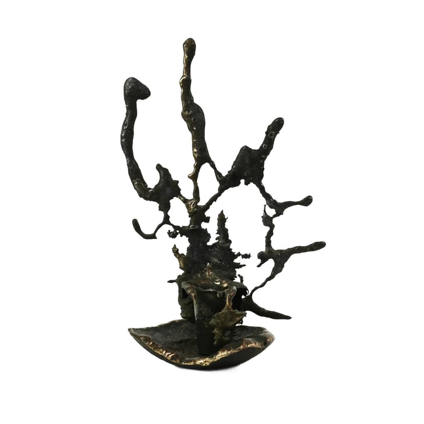 Candlestick Brutalist, black iron, gold brass, Belgium, 1960s