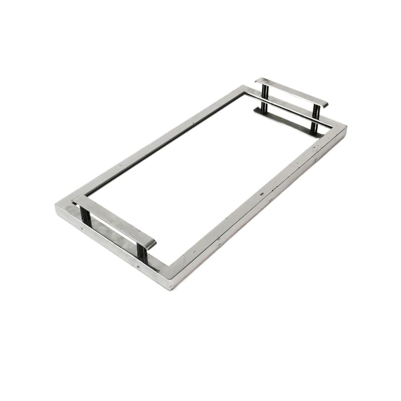 Tray Art Deco, silver chrome, mirrored glass, beech, Czechoslovakia, 1930s.