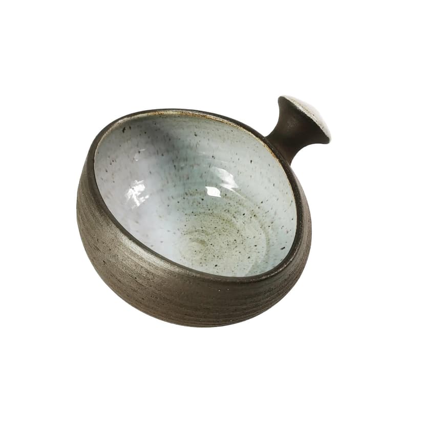 Bowl with handle, brown stoneware, by H. Ditlev, Denmark, 1960s.