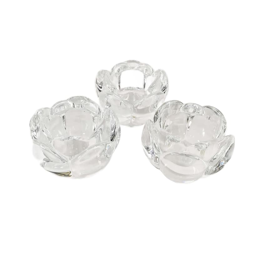 Set of three crystal candle holders, transparent, Royal Copenhagen, Denmark, 1980s.