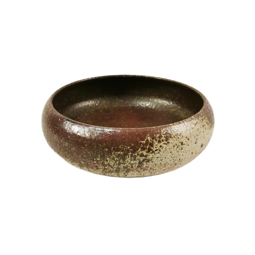 Decorative bowl Mid Century, brown red beige stoneware, Denmark, 1960s.