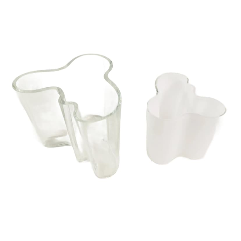 Pair of vases model 3030, transparent glass, white glass, by A. Aalto, Iittala, Finland, 1980s.