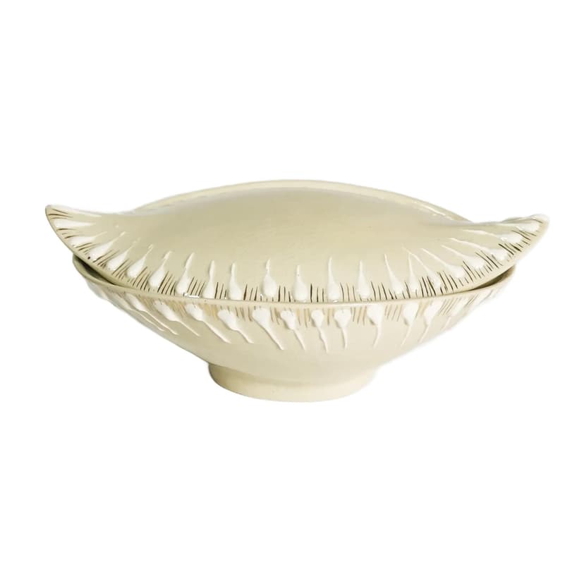 Bomboniera Art Deco, beżowy, fajans, Włocławek, Polska, lata 50.