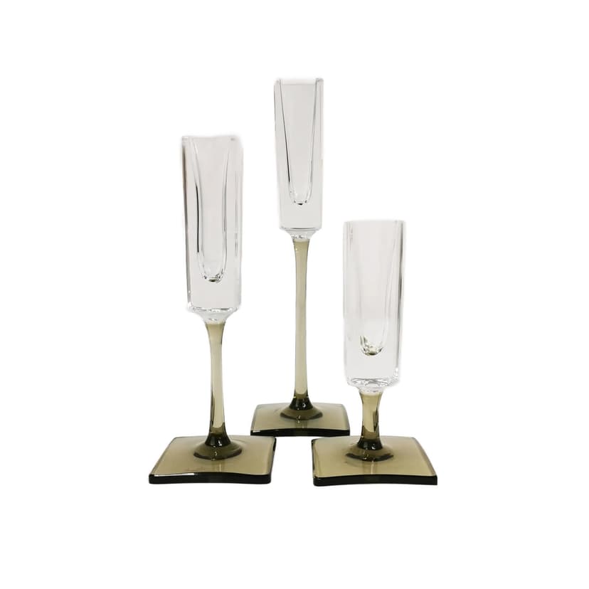 Set of three crystal transparent candle holders, by G. Jensen, Rosenthal, Germany, 1970s.