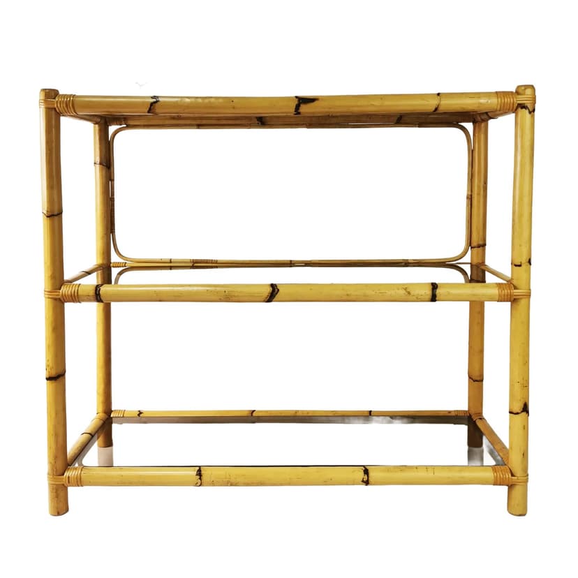 Étagère, brown bamboo, smoked glass, Germany, 1970s.