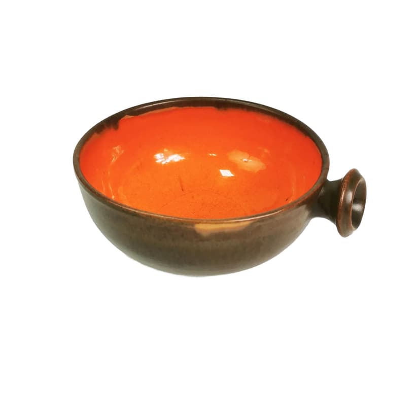 Bowl with Handle, brown, orange, stoneware, Denmark, 1960s