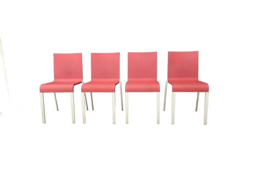 Set of four chairs .03, raspberry red plastic, silver aluminium, by M. van Severen, Vitra, Switzerland