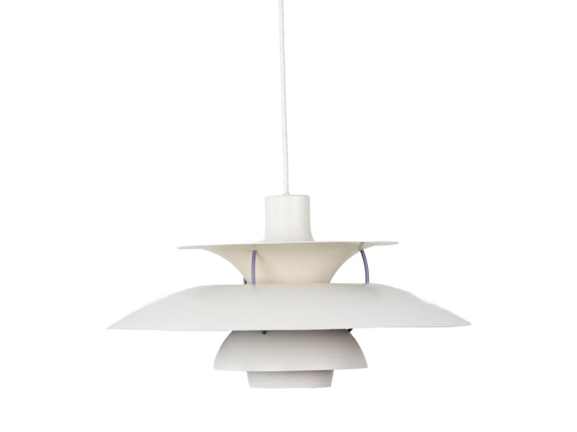 Lampa wisząca PH 5, biały fioletowy, metal, proj. P. Henningsen, Louis Poulsen, Dania, lata 80.